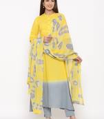 Yellow Cotton stitched   Kurta with     Palazzo with     Dupatta