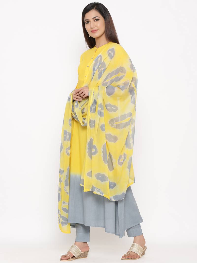 Yellow Cotton stitched   Kurta with     Palazzo with     Dupatta