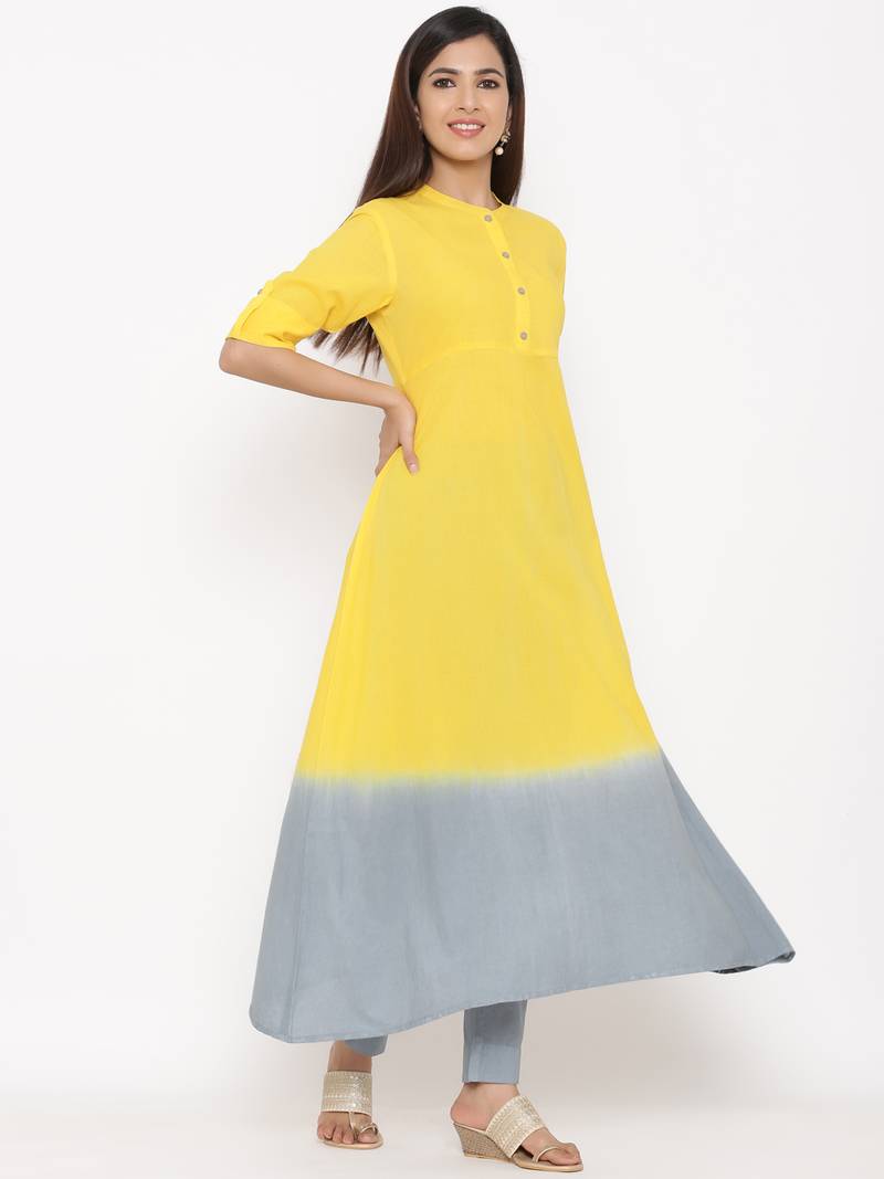 Yellow Cotton stitched   Kurta with     Palazzo with     Dupatta
