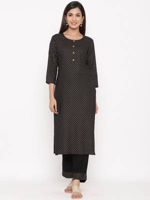 Black Rayon stitched   Kurta with     Palazzo 1