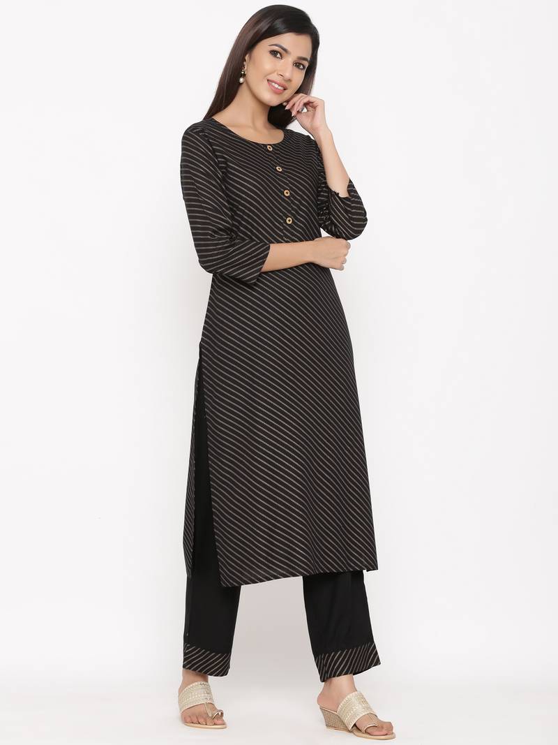 Black Rayon stitched   Kurta with     Palazzo