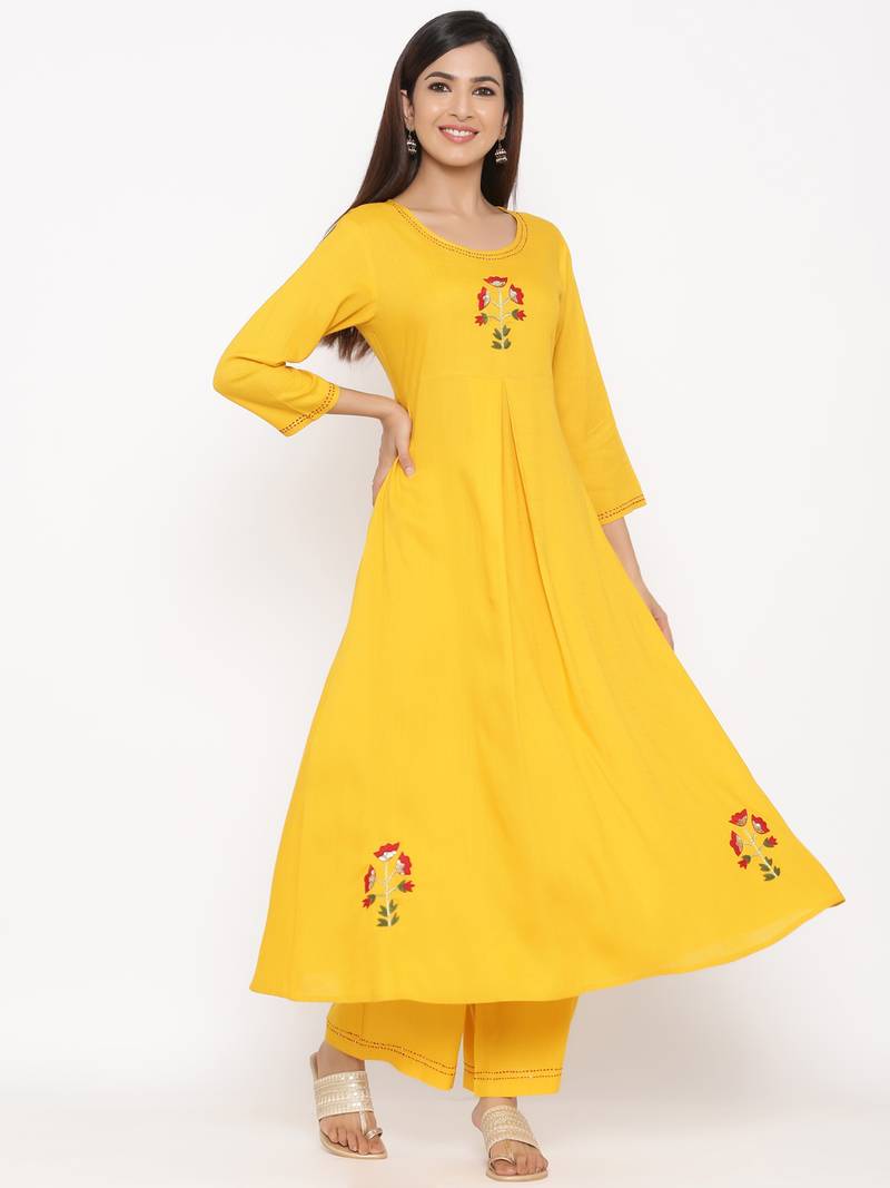 Mustard Rayon stitched   Kurta with     Palazzo