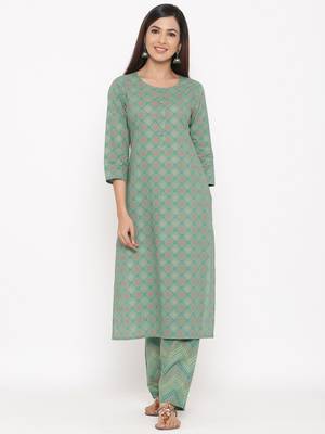 Green Cotton stitched   Kurta with     Palazzo 1