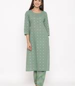 Green Cotton stitched   Kurta with     Palazzo