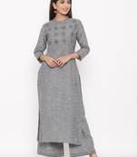 Dark Grey Cotton stitched   Kurta with     Palazzo