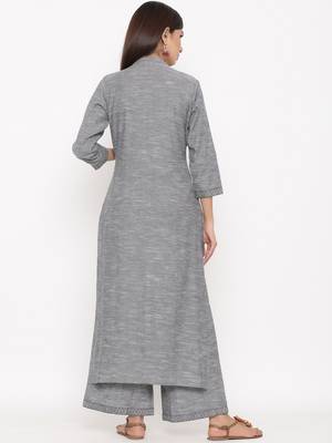 Dark Grey Cotton stitched   Kurta with     Palazzo 2