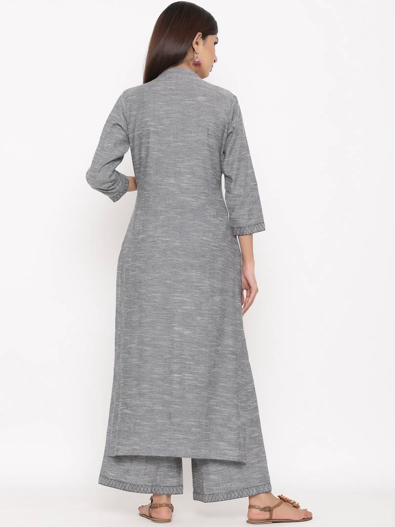 Dark Grey Cotton stitched   Kurta with     Palazzo
