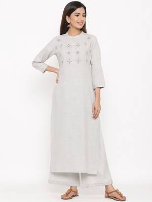 Light Grey Cotton stitched   Kurta with     Palazzo 1