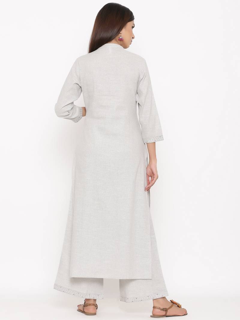 Light Grey Cotton stitched   Kurta with     Palazzo