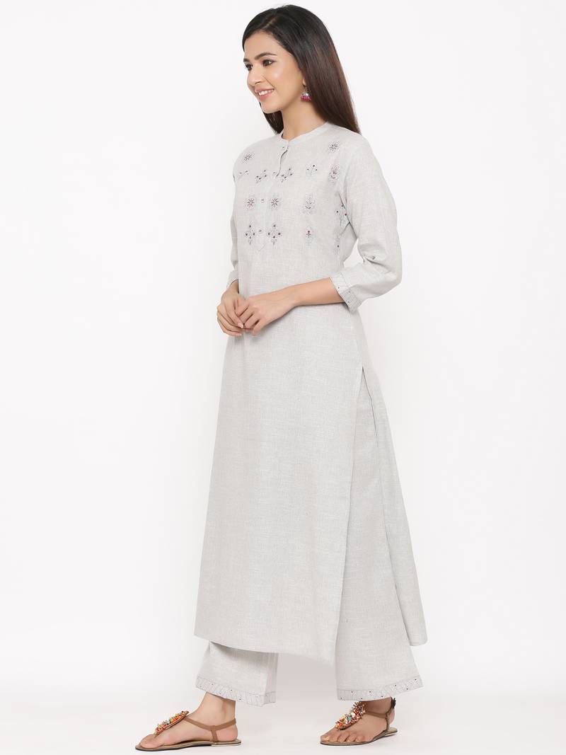 Light Grey Cotton stitched   Kurta with     Palazzo