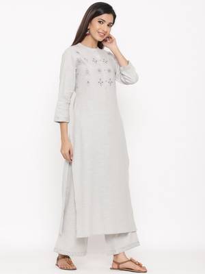 Light Grey Cotton stitched   Kurta with     Palazzo 4