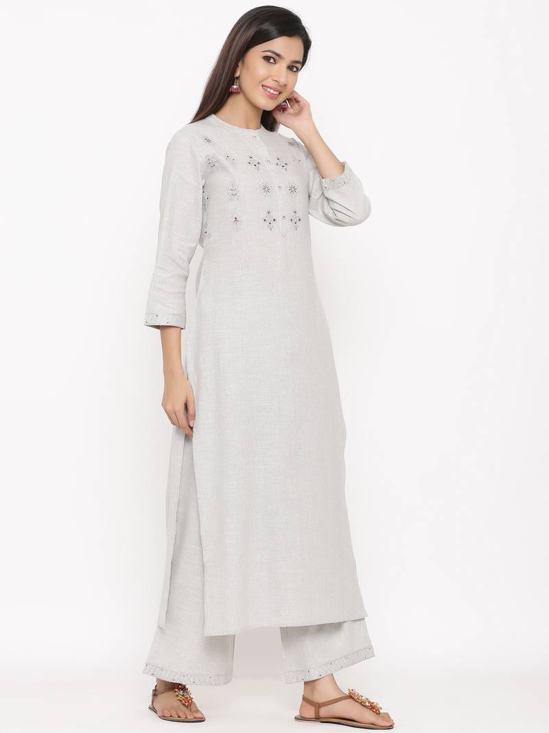 Light Grey Cotton stitched   Kurta with     Palazzo