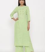 Parrot Green Cotton stitched   Kurta with     Palazzo