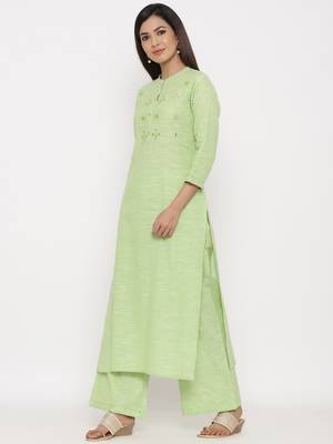 Parrot Green Cotton stitched   Kurta with     Palazzo 3