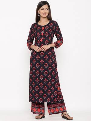 Navy Rayon stitched   Kurta with     Palazzo 1