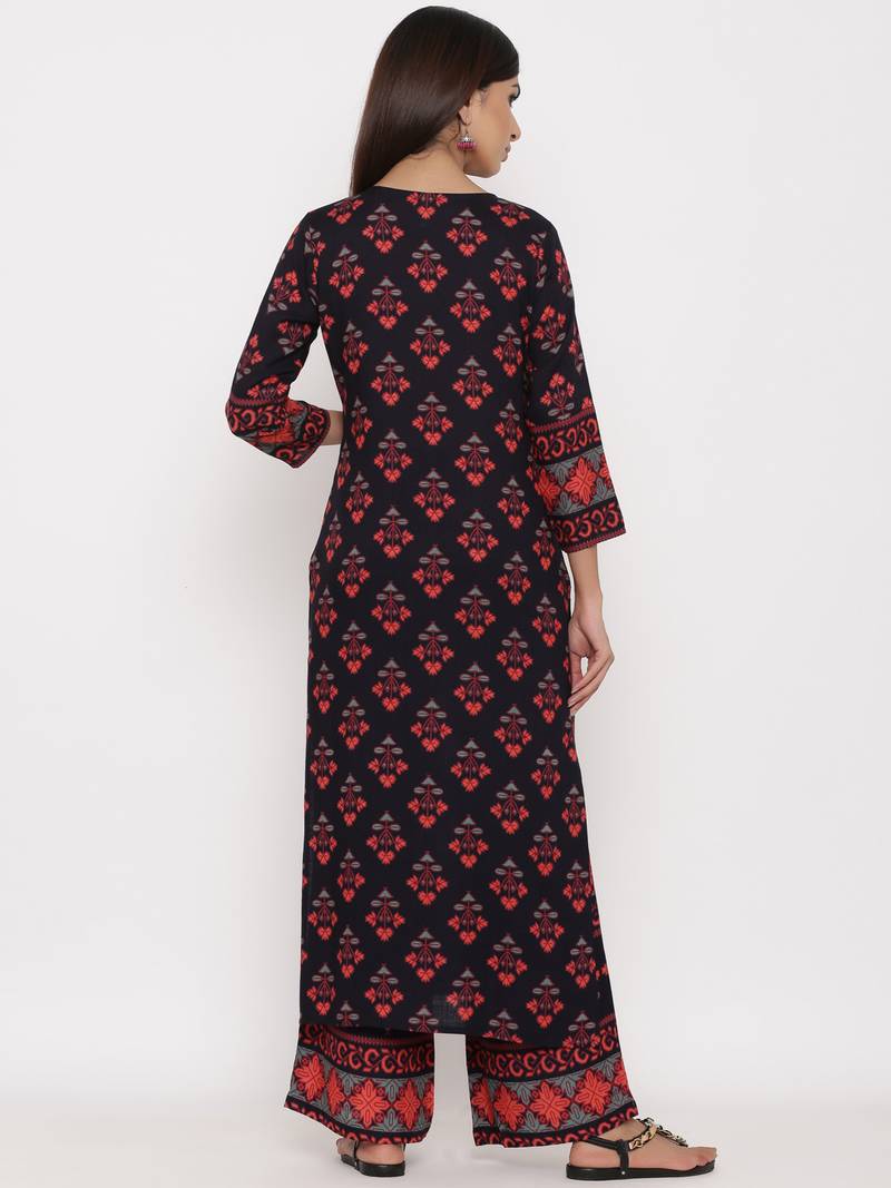 Navy Rayon stitched   Kurta with     Palazzo