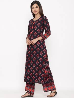 Navy Rayon stitched   Kurta with     Palazzo 3
