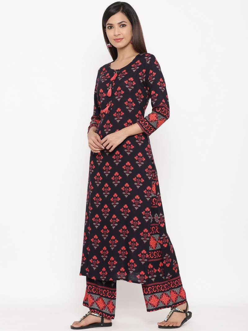 Navy Rayon stitched   Kurta with     Palazzo