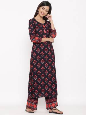 Navy Rayon stitched   Kurta with     Palazzo 4