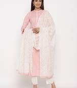 Peach Cotton stitched   Kurta with     Palazzo with     Dupatta