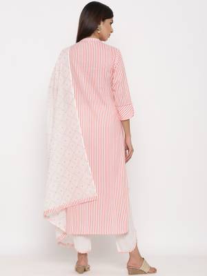 Peach Cotton stitched   Kurta with     Palazzo with     Dupatta 2