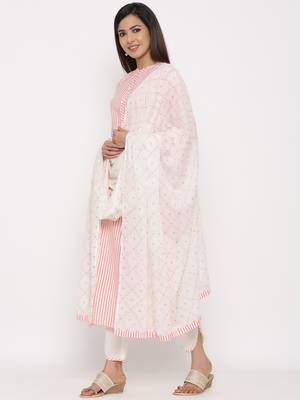 Peach Cotton stitched   Kurta with     Palazzo with     Dupatta 3