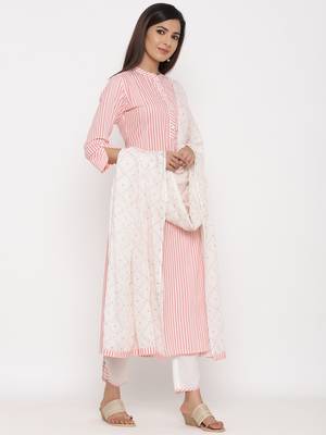 Peach Cotton stitched   Kurta with     Palazzo with     Dupatta 4