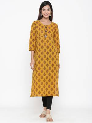 Mustard Cotton stitched   kurta 1