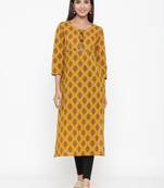 Mustard Cotton stitched   kurta