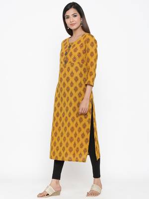 Mustard Cotton stitched   kurta 3