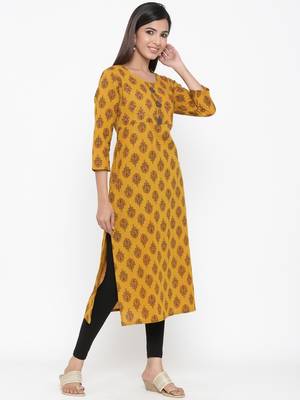 Mustard Cotton stitched   kurta 4