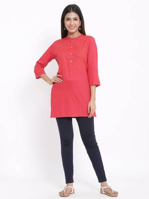 Peach Rayon stitched   kurta 1