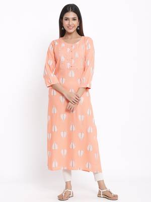 Orange Rayon stitched   kurta 1