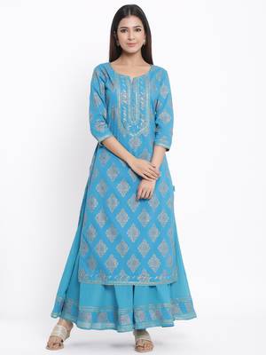 Sky Blue Cotton stitched   Kurta  with     Sharara 1