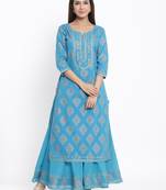 Sky Blue Cotton stitched   Kurta  with     Sharara