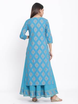 Sky Blue Cotton stitched   Kurta  with     Sharara 2