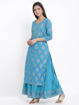 Sky Blue Cotton stitched   Kurta  with     Sharara 3