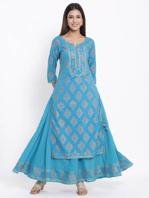 Sky Blue Cotton stitched   Kurta  with     Sharara 4