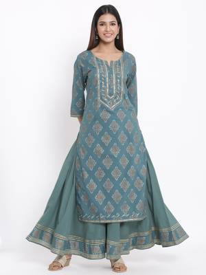 Royal Blue Cotton stitched   Kurta  with     Sharara 1