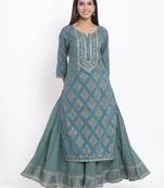 Royal Blue Cotton stitched   Kurta  with     Sharara