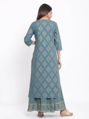Royal Blue Cotton stitched   Kurta  with     Sharara 2