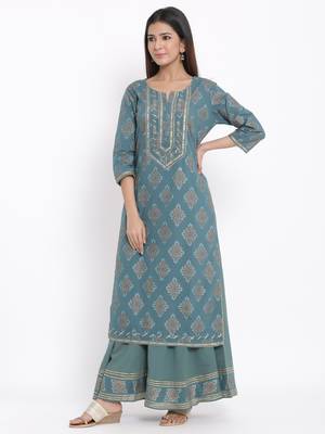 Royal Blue Cotton stitched   Kurta  with     Sharara 3