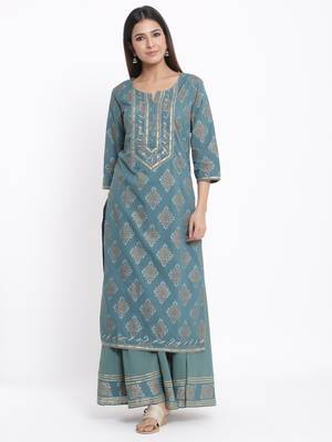 Royal Blue Cotton stitched   Kurta  with     Sharara 4