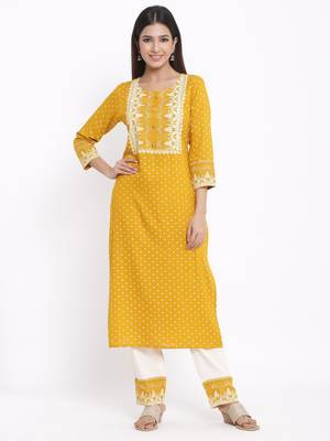 Mustard Rayon stitched   Kurta with     Palazzo 1