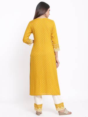 Mustard Rayon stitched   Kurta with     Palazzo 2