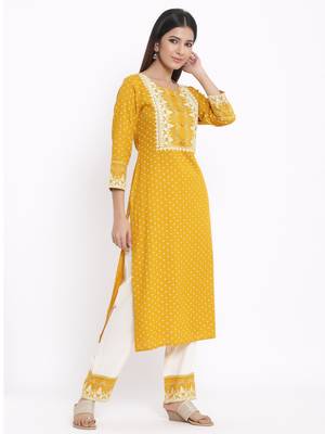 Mustard Rayon stitched   Kurta with     Palazzo 4