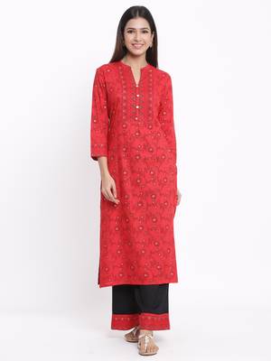 Red Rayon stitched   Kurta with     Palazzo 1