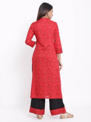 Red Rayon stitched   Kurta with     Palazzo 2