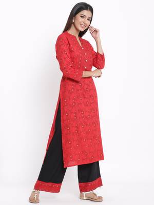 Red Rayon stitched   Kurta with     Palazzo 4