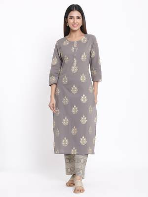 Grey Cotton stitched   Kurta with     Palazzo 1